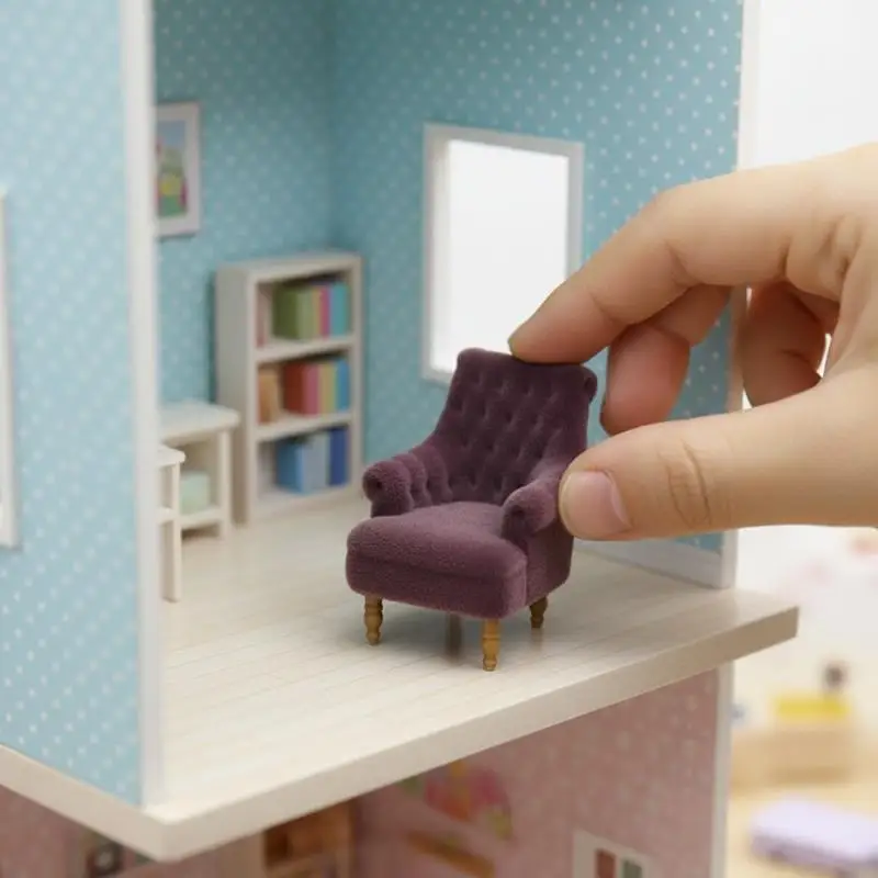 1Pcs Mini Sofa Chair 112 120 125 130 Scale Dollhouse Flocked Armchair for DIY House Scene Decoration