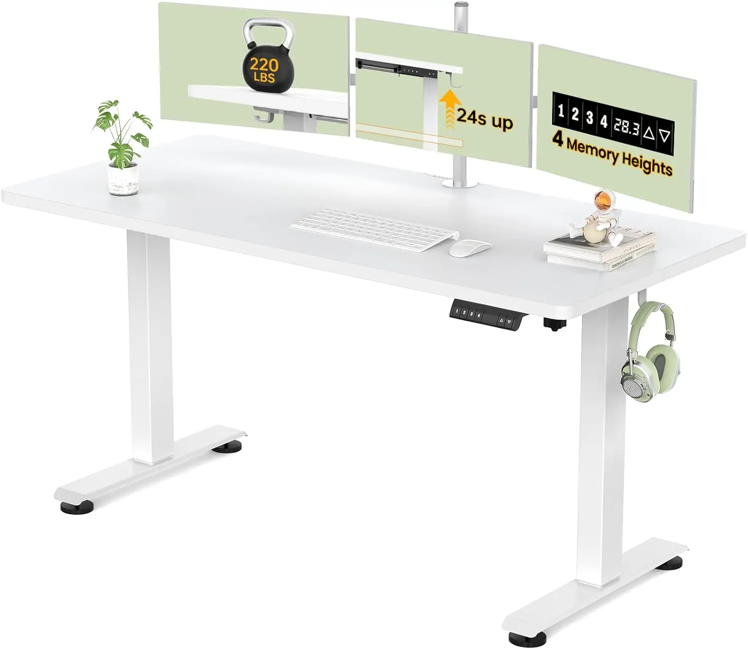 

55 Inch Large Electric Standing Desk, 4 Memory Heights Adjustable,Sit to Stand Up, Work Home Office Computer Table for Study