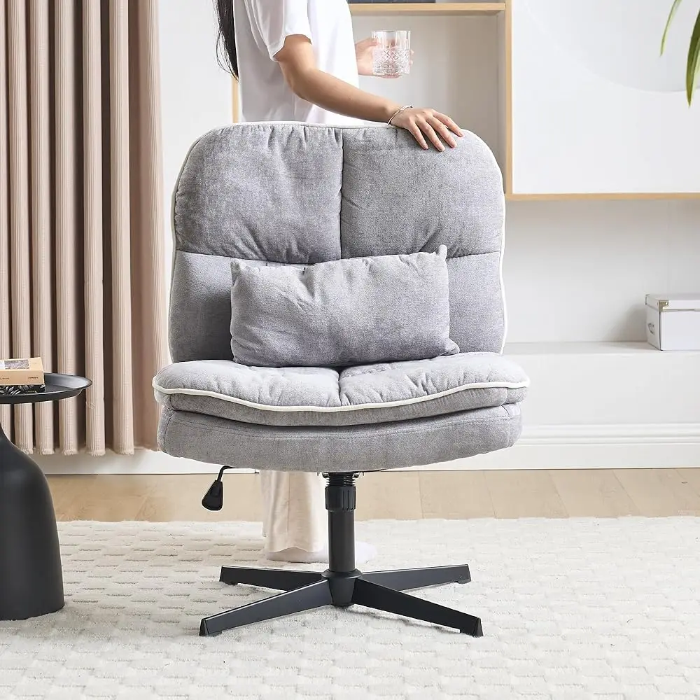 

Arml Home Office Desk Chair No Castors, Modern Double Padded Ergonomic Vanity Chair, Height Adjustable Cushioned Grey Swivel