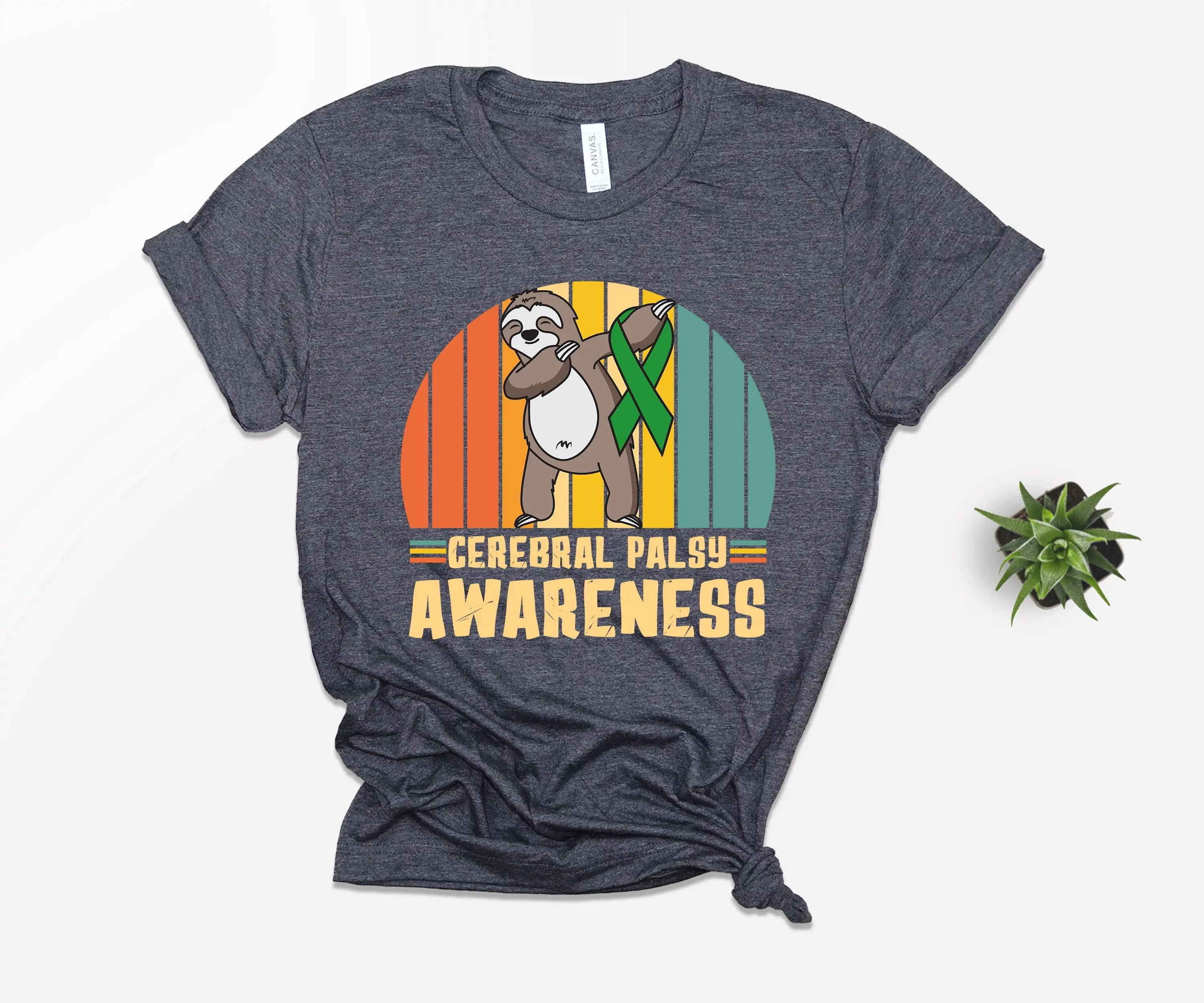 

Cerebral Palsy Awareness T Shirt Support Sloth Green Ribbon Survivor