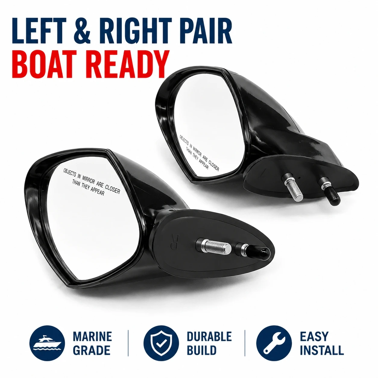 Jet Ski Rearview Mirror Waterproof Convex Wide Angle Mirror Durable Black Housing Universal PWC Watercraft Yacht Marine