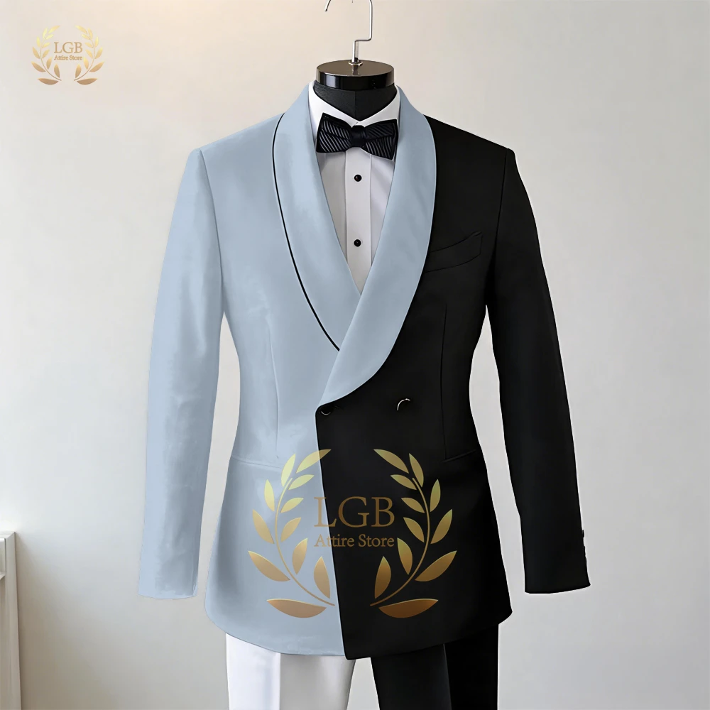 Men Suit 2 Piece Color Block Patchwork Blazer Jacket Pants Shawl Lapel Slim Fit Wedding Groom Tuxedo Prom Formal Suits for Men