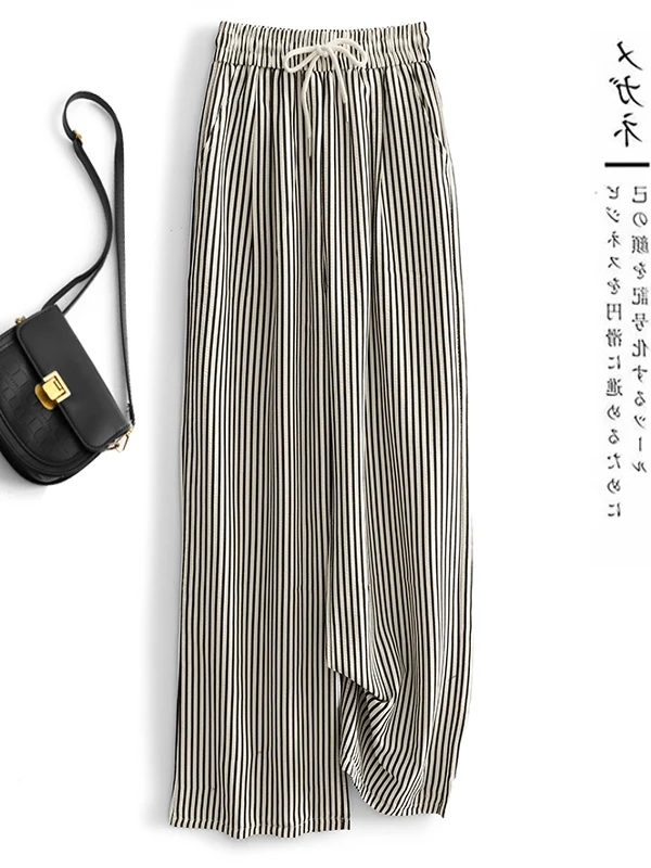 

Повседневные широкие брюки с высокой талией и завязками в вертикальную полоску, свободный крой, художественная одежда больших размеров, женская одежда для похудения...