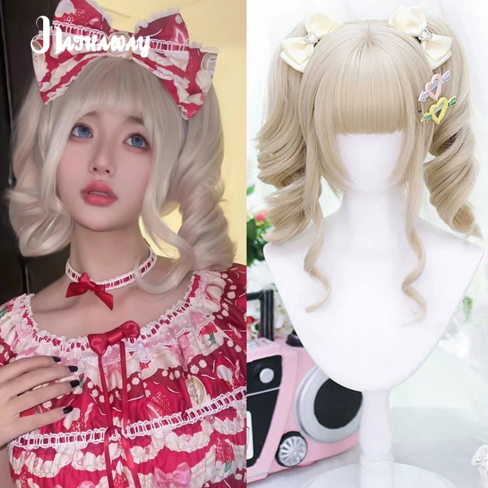 

Synthetic Wig Full Headgear Female Lolita Double Ponytail "Coconut milk" Japanese Natural Lolita JK Short Hair Wig Headgear