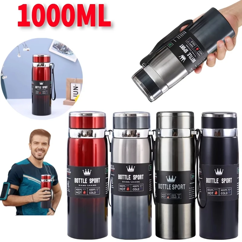 

1000ML Stainless Steel thermos Water Bottle Portable Large Capacity Coffee Tea Vacuum Flasks Portable Outdoor Sports Kettle
