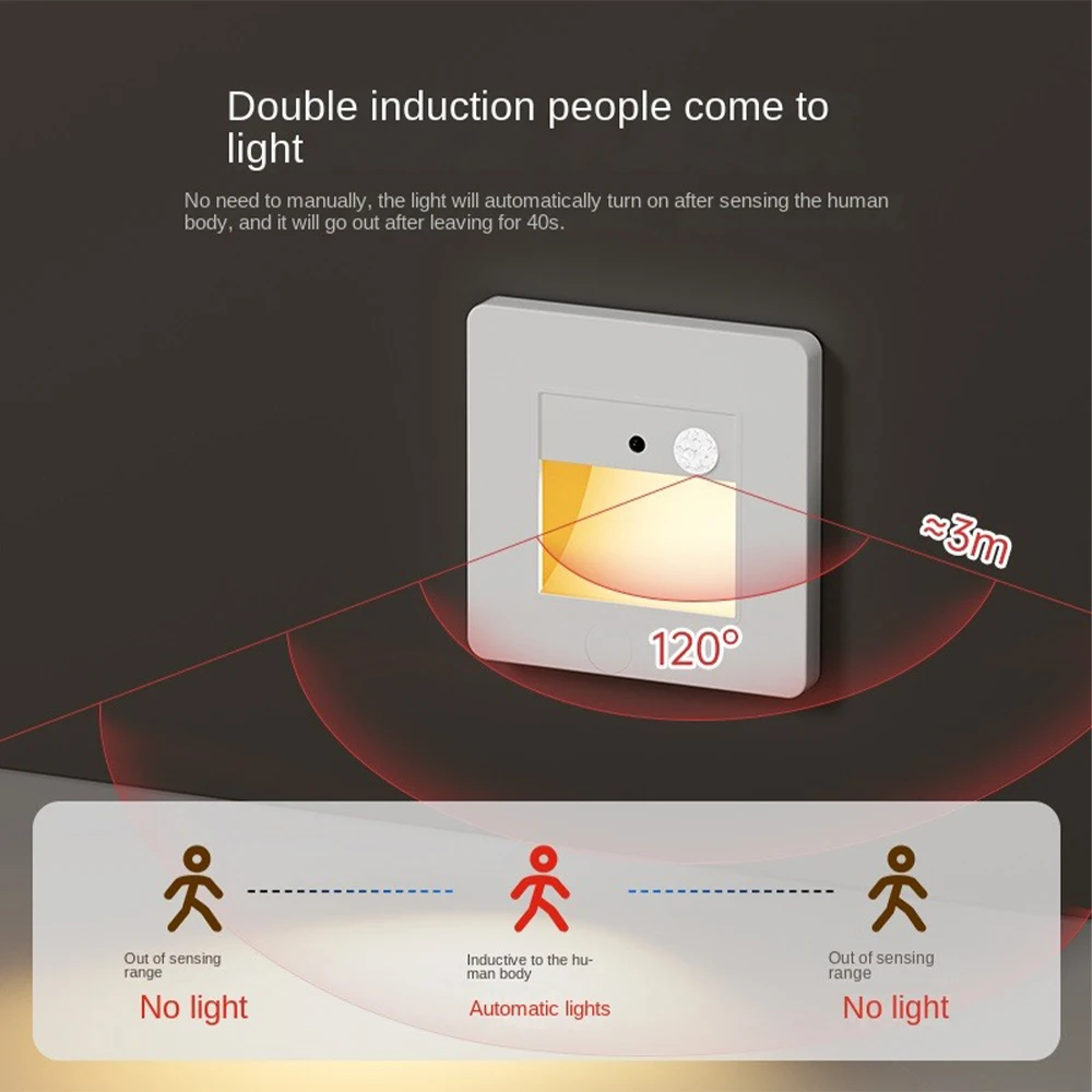 LED Motion Sensing Step Lamp Recessed Infrared Human Induction Wall Lamp Ladder Staircase Corridor Bedroom Night Lighting