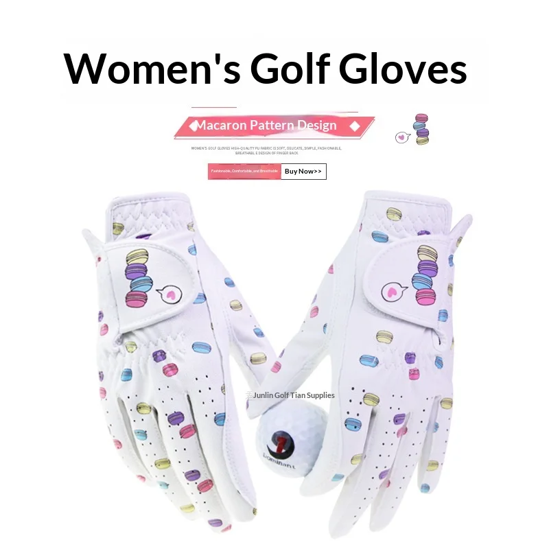 Women's golf gloves with macaron print, imported soft materialPUBreathable and comfortable gloves