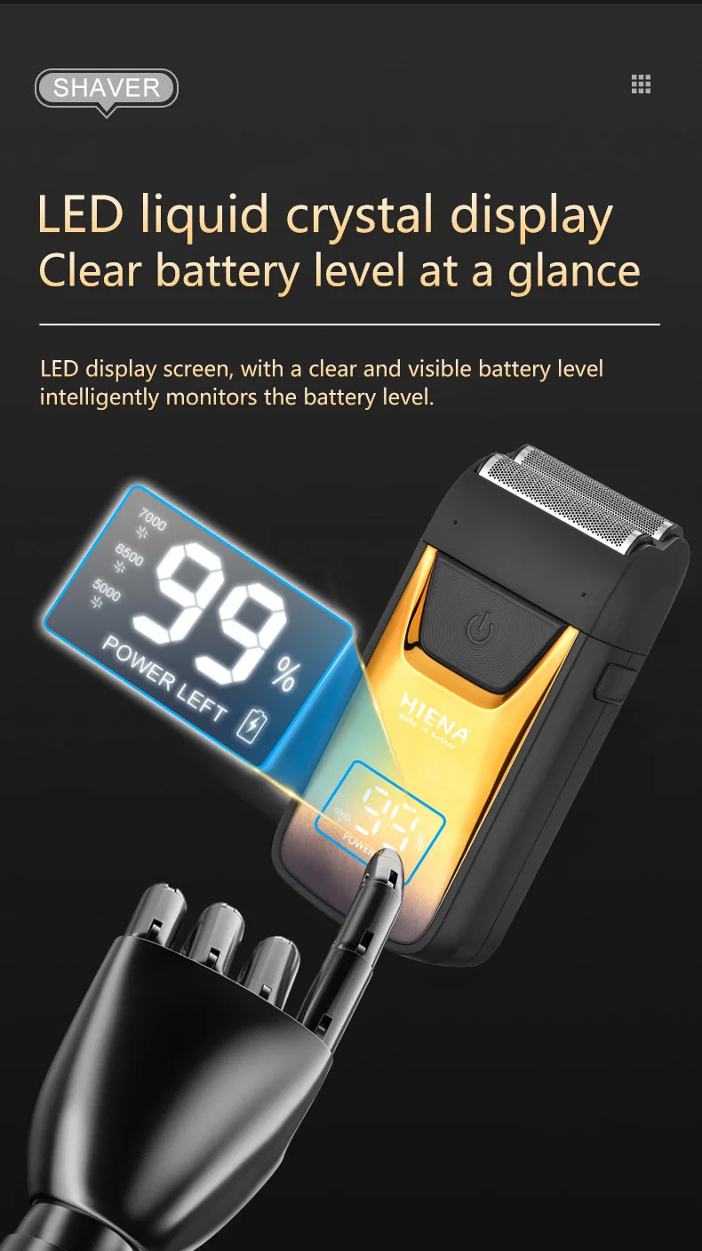 HIENA Men's Shaver Kit Portable 12cm Electric Beard Razor Professional LED Display Cordless Shaving Razors Barber Hair Clippers