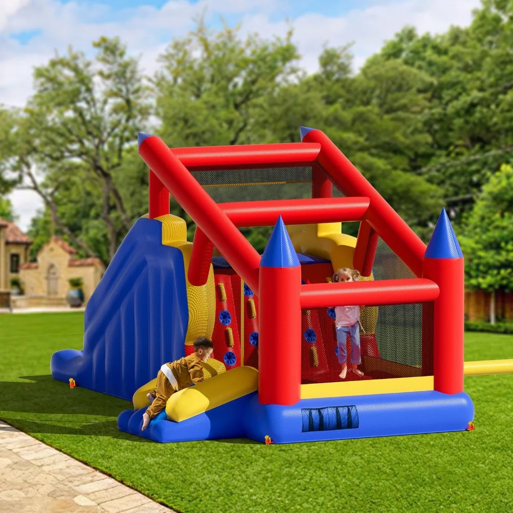 

Outdoor High Quality Playhouse Trampoline, Jumping Bouncer with Blower, Slide, and Storage Bag, Inflatable Bounce House