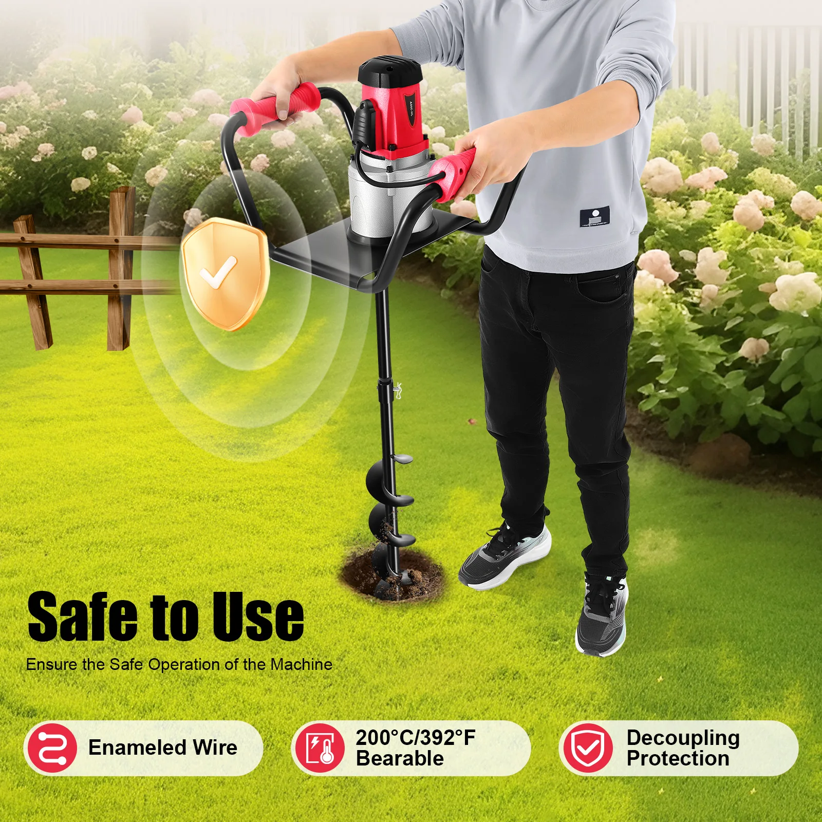 1.5KW 110V Electric Post Hole Digger for Garden Spiral Auger Drill with Extension Rod 300mm Hole Depth Fence Tree Planter Driver