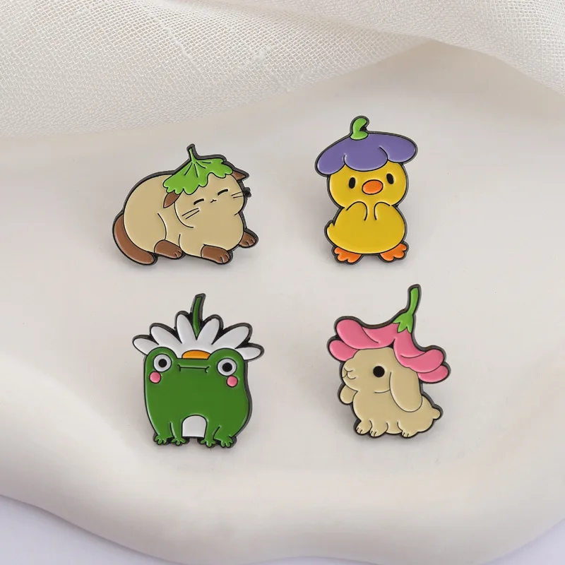 Kawaii Cartoon Animal Enamel Pin Set Cute Floral Hat Little Creatures Brooch Trendy Aesthetic Lapel Badge