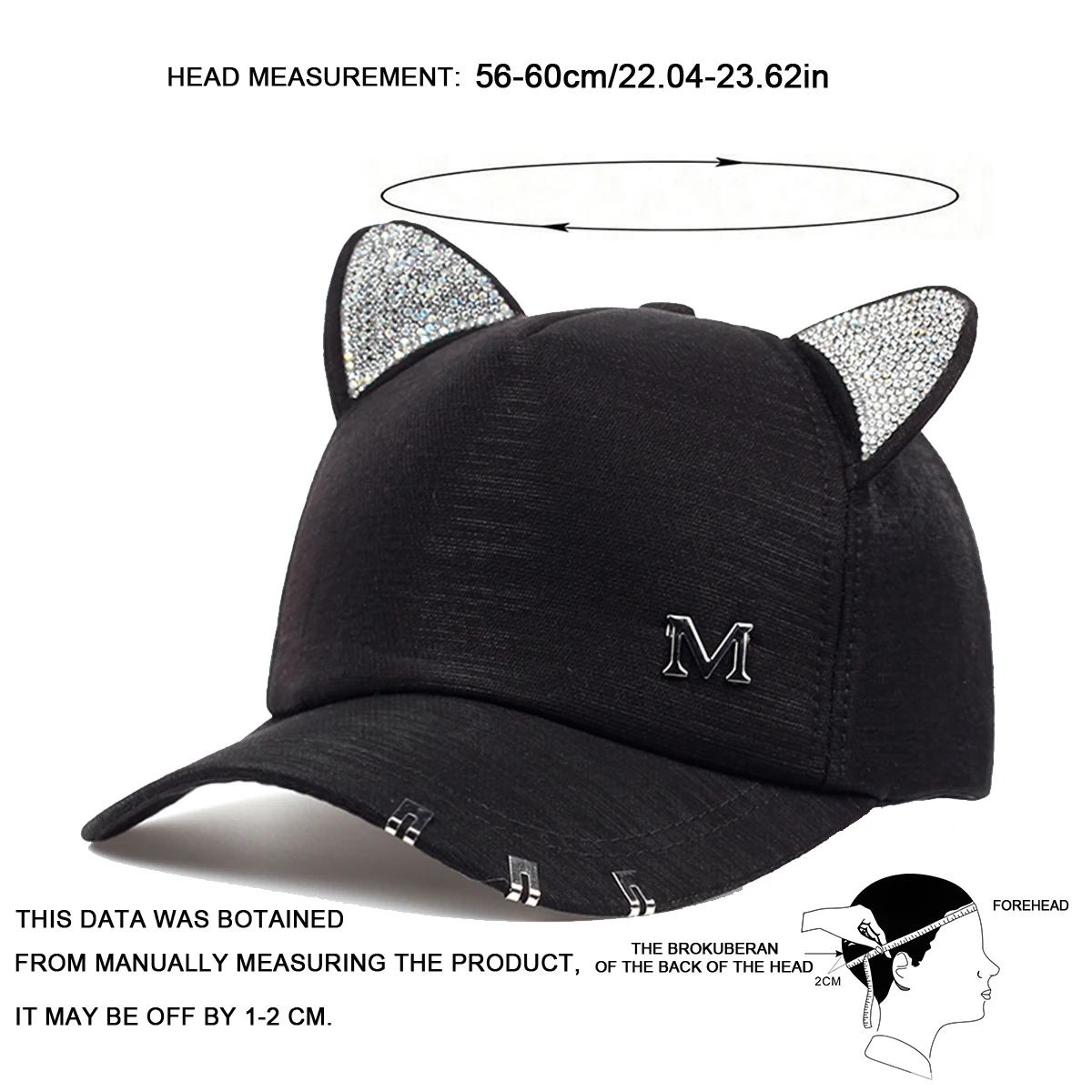 Unisex Cute Cat Ears M Label Baseball Caps Spring Autumn Outdoor Adjustable Casual Hats Sunscreen Hat