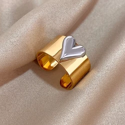 Fashion Creative Heart Shaped Ring Stainless Steel Chunky Glossy Wide Open Rings For Women Romantic Valentine's Day Jewelry Gift