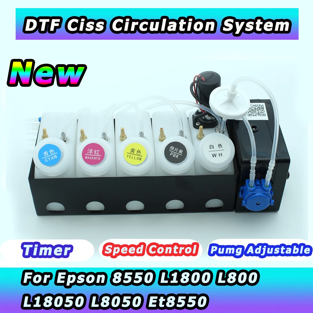 L18050 L8050 DTF Ink Circulation Kit CISS Tank No Damper For Epson L1800 L800 L805 XP600 DTF DTG Printer White Ink Mixer Timer