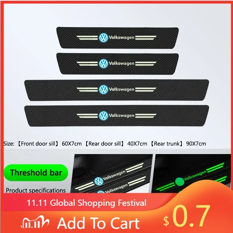 

For VW Car Styling Threshold Strip Stickers Auto Carbon Fiber Anti-Scratch Sticker For Volkswagen VW Golf Polo Tiguan Passat G