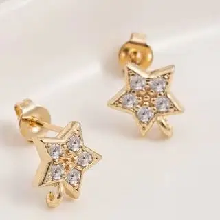 

1Pair 14K Gold-Plated Zircon Five-Pointed Star Earrings with Pendant Rings 925 Silver Needle DIY Jewelry Accessory