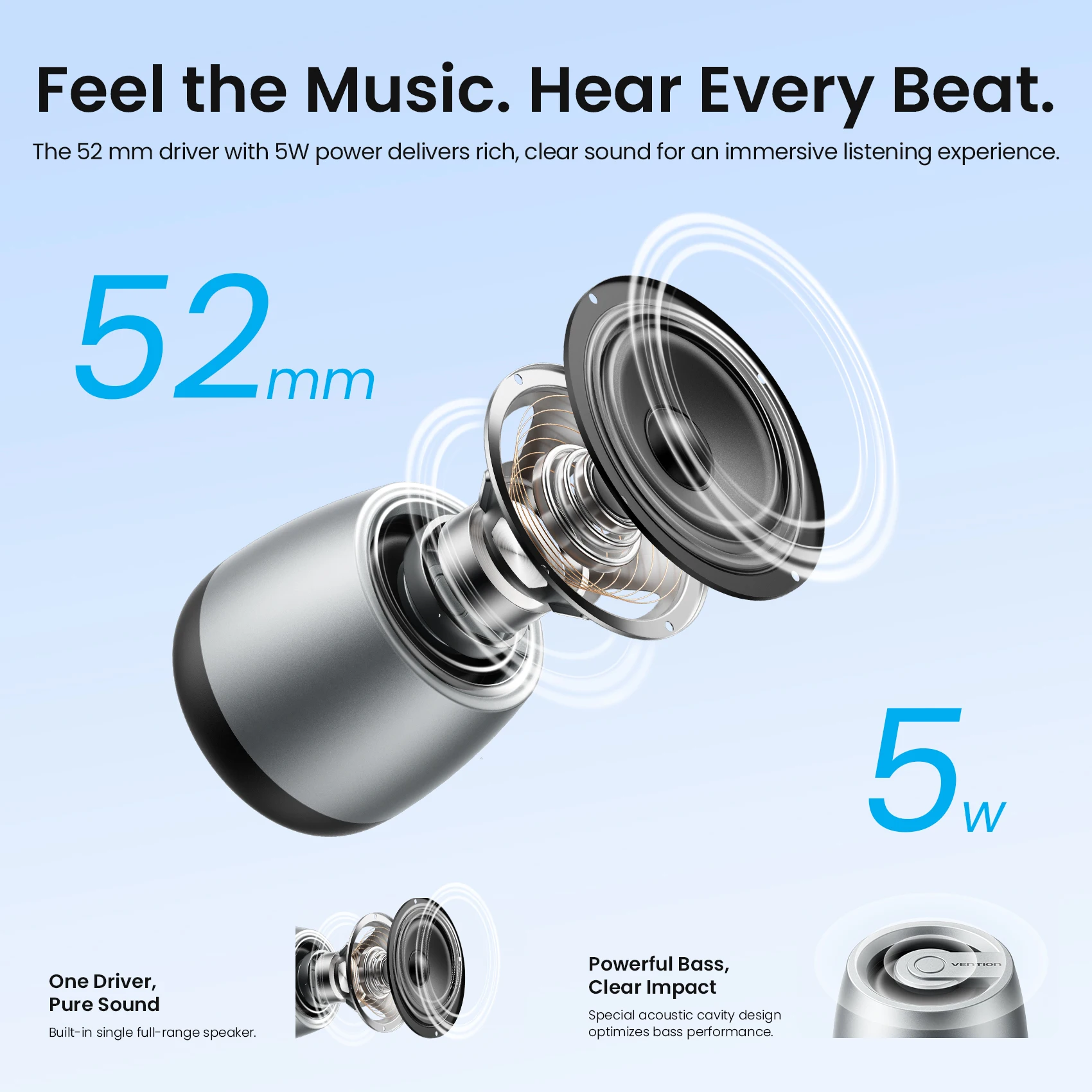 Vention Portable Bluetooth 6.0 Wireless Speaker Big Audio 1200MAh Battery Life Desktop Soundbox Music Surround Bass Box Speakers - view 2