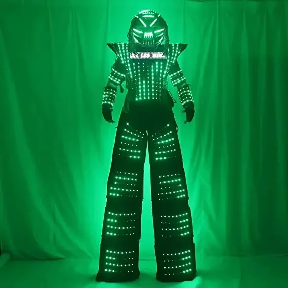 Traje robô roupa terno com máscara capacete terno luminoso jaqueta capacete para festa de dança boate