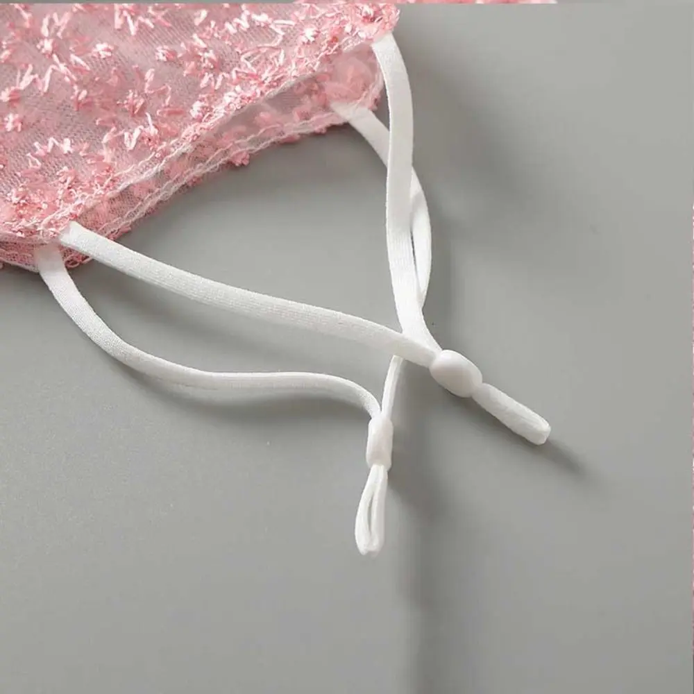 Masker renda pelindung matahari wanita, penutup wajah tabir surya tali yang bisa disesuaikan, masker motif bunga salju gantung musim panas