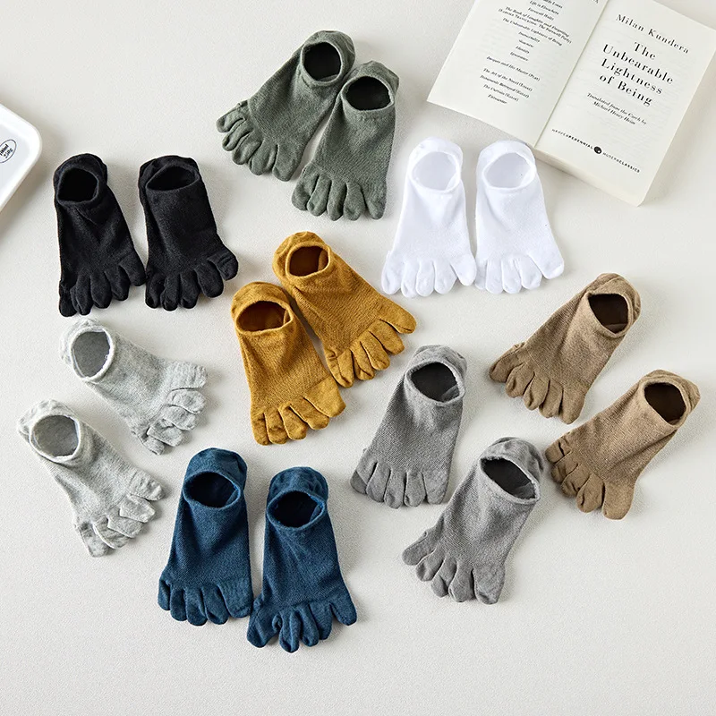 Men's Solid Color Five-Toe Ankle Socks, Breathable Casual Low Cut Socks, Ins Trendy Split Toe Socks for Spring Summer Daily Wear