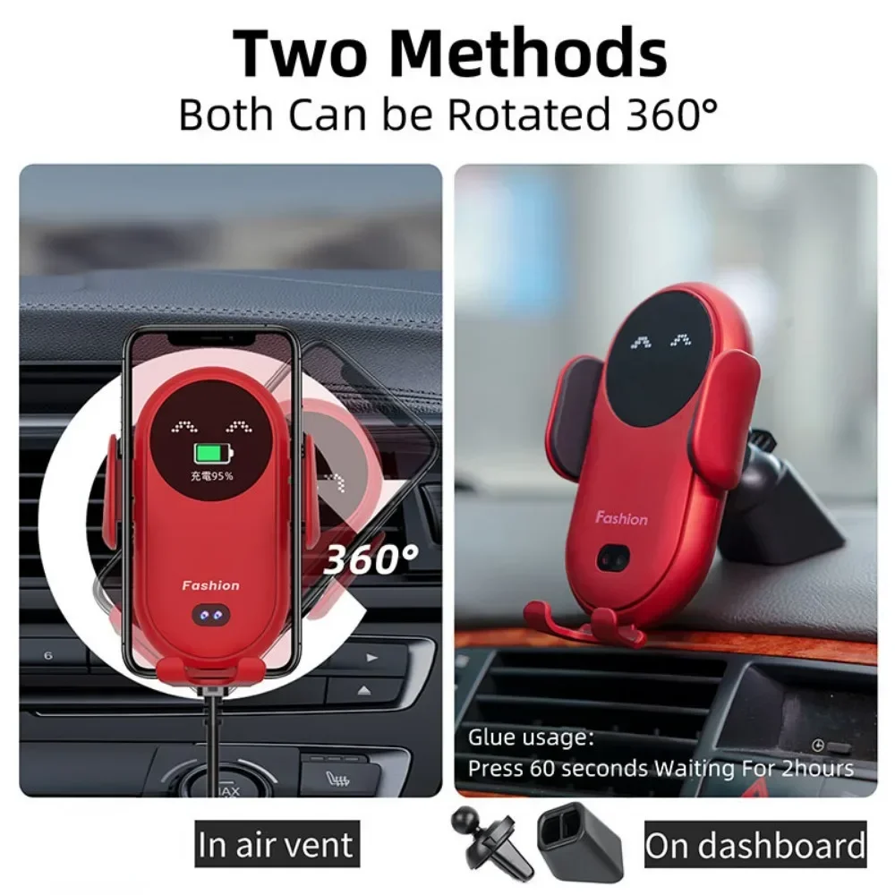 30W Fast Wireless Charger Car Mount for Air Vent Mount Car Phone Holder Rotating Intelligent Infrared Wireless Charging Charger