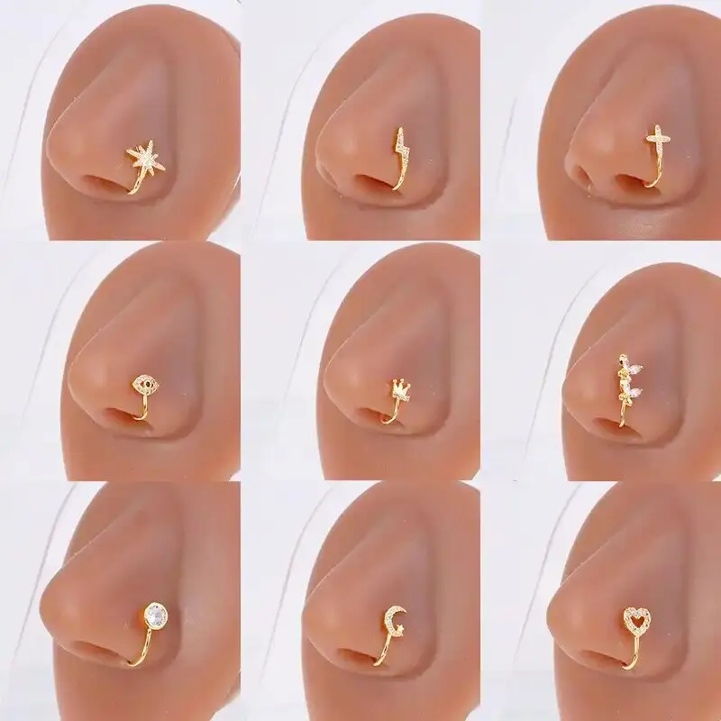 

New Fashion U-shaped Fake Piercing Clip Nose Ring Heart Star Flowers Butterfly Nose Stud Luxury Body Jewelry for Women