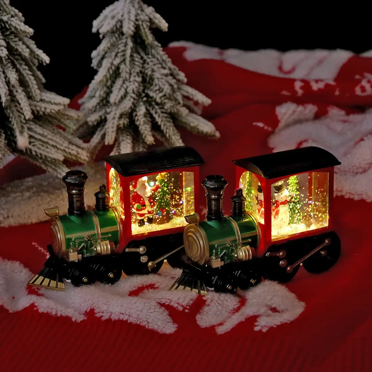 Durable Christmas Train Luminous Water Filling Small Wind Light Desktop Ornament Scene Arrangement Props