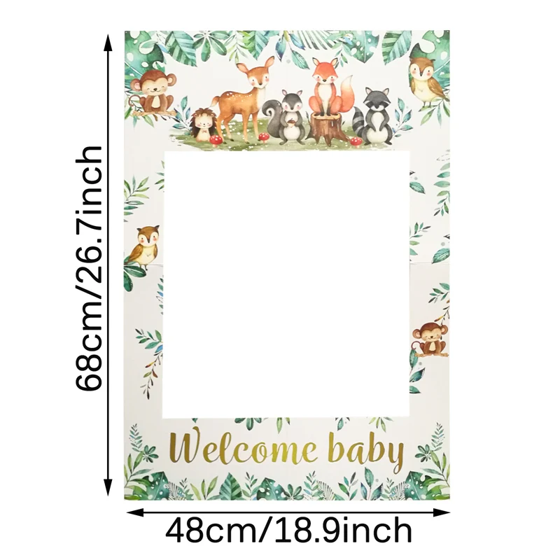 1 Pcs Welcome Baby Jungle Animals Paper Handheld Photo Prop Photo Frames Children 1st Birthday Party Baby Shower Decoation