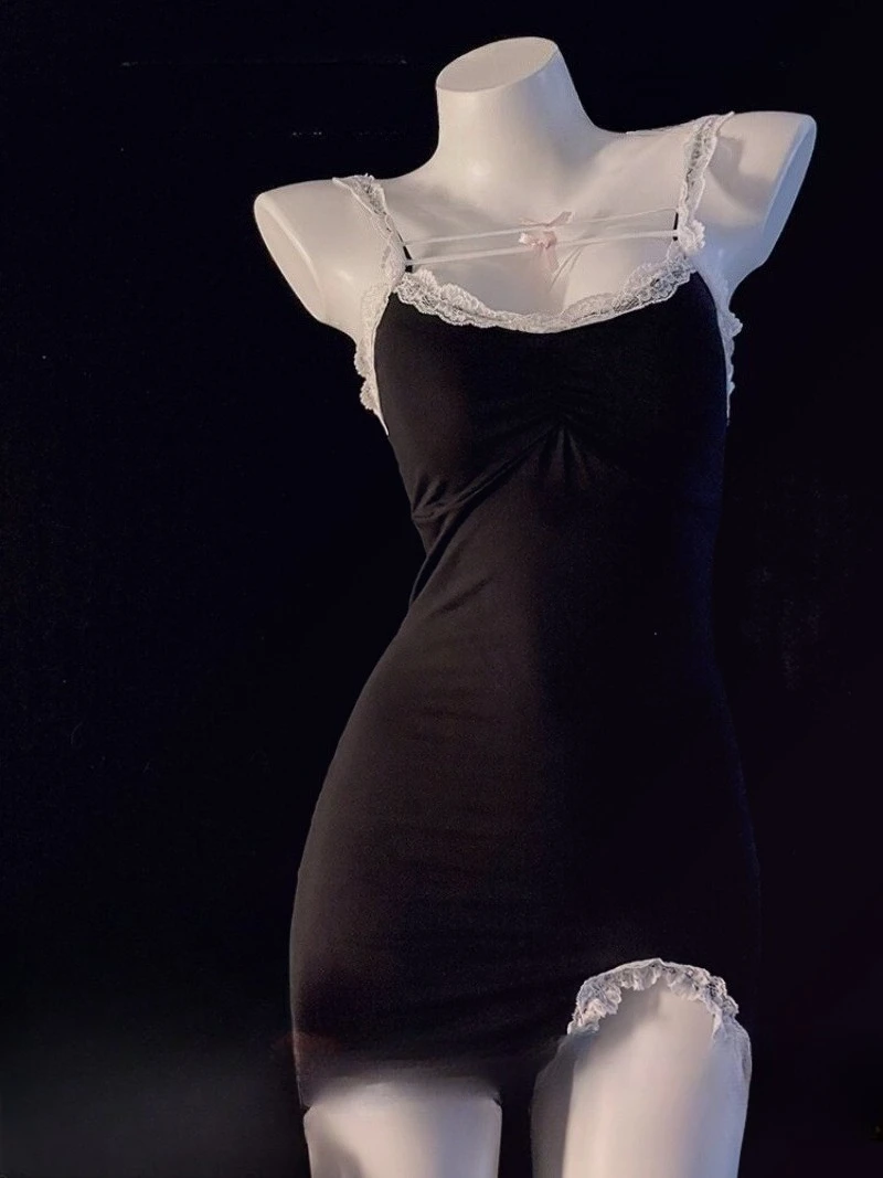 

Teenage Girl Lace Halter Ultra-Short Nightgown,Sexy and Romantic Pajama,Small Chest Friendly,Pure Desire Sleepwear for Women