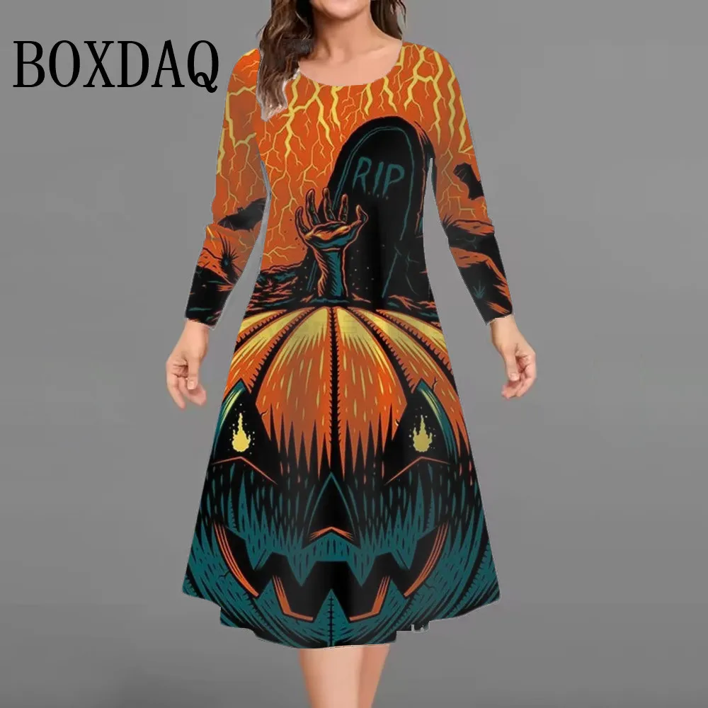 

Halloween Party Cute Pumpkin 3D Print Women Dresses New Autumn Winter Loose Mini Dress Fashion Casual A-Line Dress Plus Size 9XL