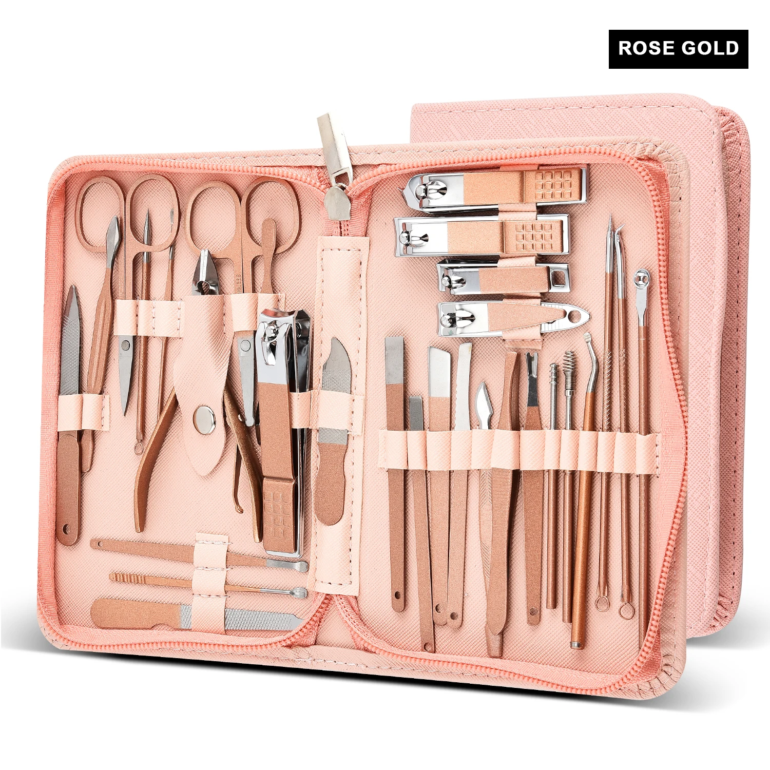 Pink 30 Pcs Manicure Set Professional Nail Clipper Set Stainless Steel Solid Manicure Kit Nail Care Kit With Pink Case Valentine