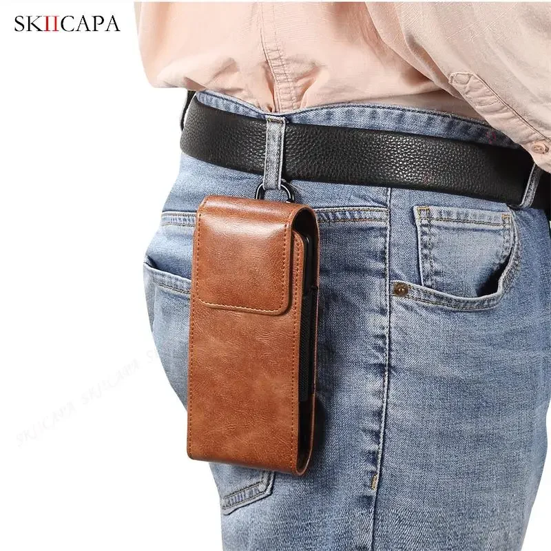 Leather Fanny Pack Mobile Holster Phone Pouch Case For Samsung Galaxy Z Fold 5 6 4 Belt Clip Vertical Waist Bag Protective Cover