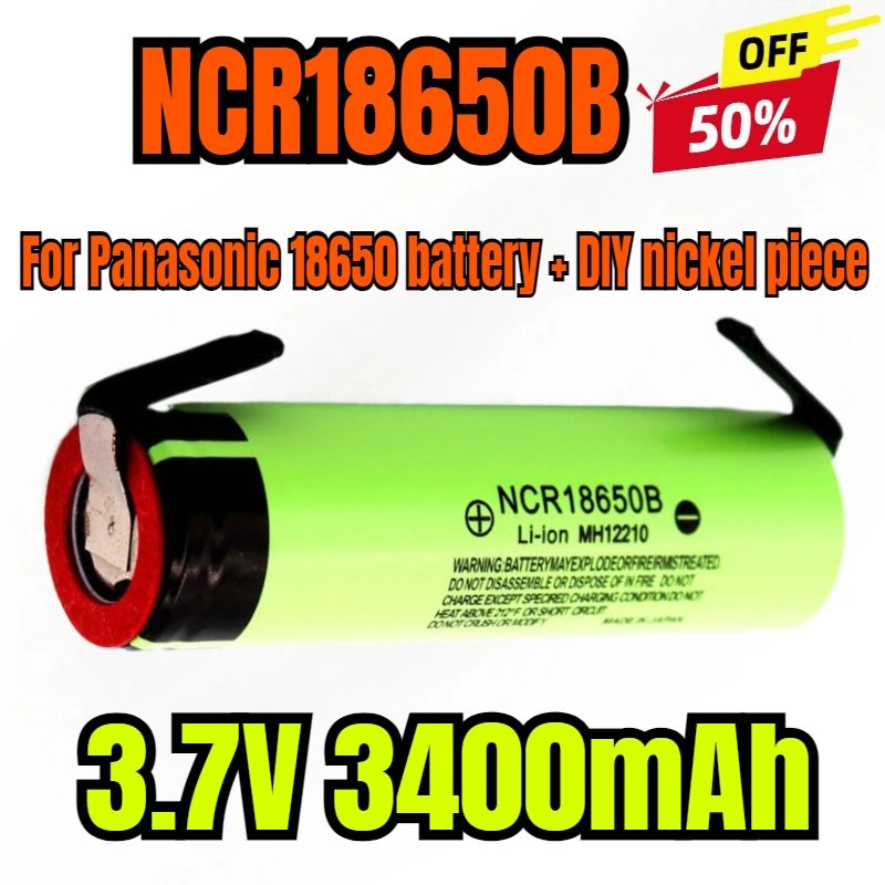 

NCR18650B Battery 3.7V 3400mAh 18650 Rechargeable lithium battery for Panasonic 18650 battery + DIY nickel piece