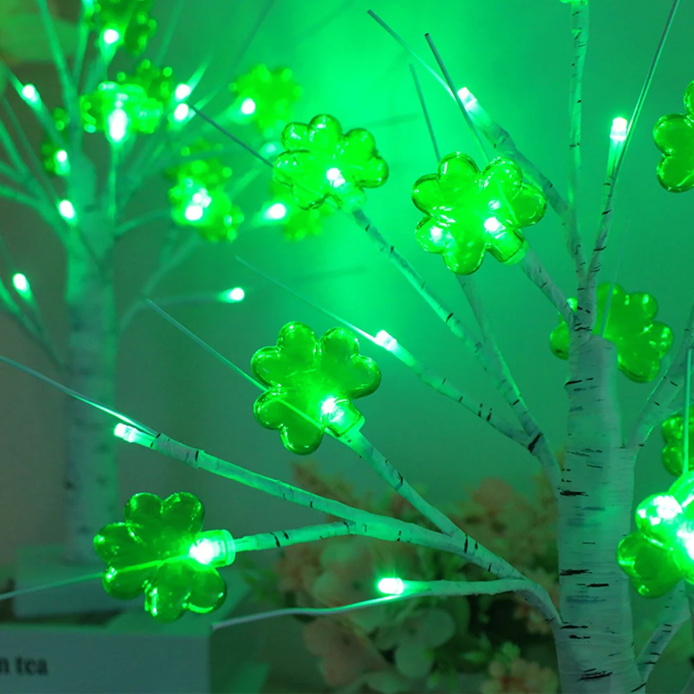 St Patricks Day Ornaments For Tree With Base Adjustable Branches 12 Clover Lights And 24 Green LEDs St Patricks Day Decorations