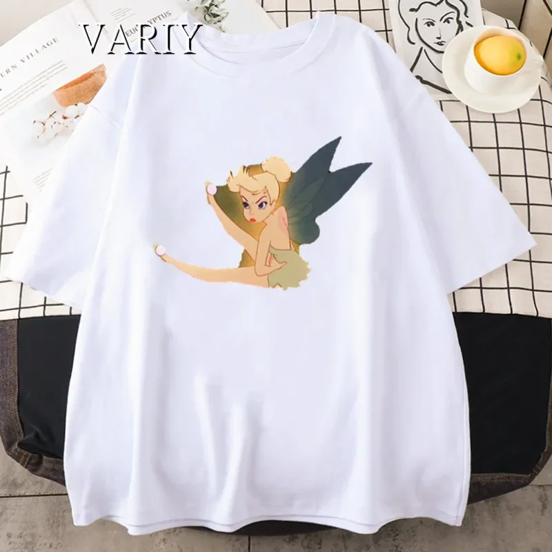 Women\'s Tinkerbell Graphic T-shirt Summer Casual Oversized T-shirt Harajuku Short Sleeve Fashion Streetwear Women Black Top