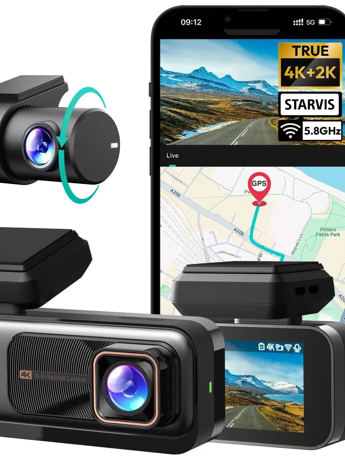 Botslab G980H 4K Dashcam voor en achter, 170° °   Ultrabrede 4K Dashcam met ADAS, Sony STARVIS sensor nachtzicht, parkeermodus, GPS - afbeelding 2
