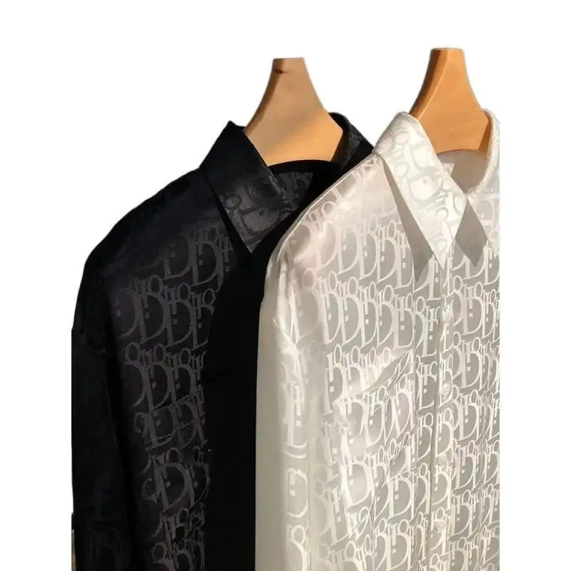 Klassiek jacquard shirt met lange mouwen dames lichtgewicht zijden instappers stijl subtiele letter bedrukte top voor lente zomer