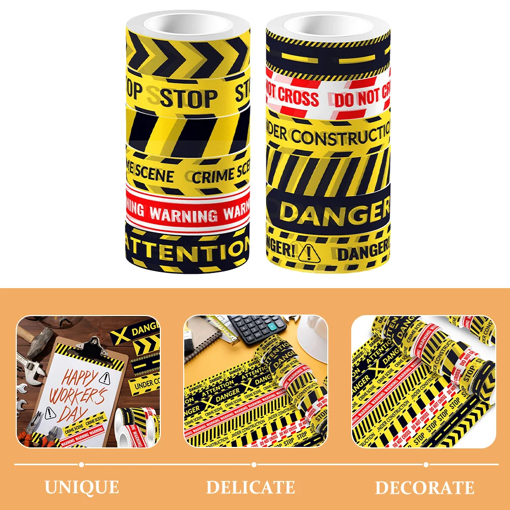 12 Rolls Scrapbook Construction Slogan Tape Washi Aesthetic Warning Sign Journal DIY Caution Line Kit Scrapbooking