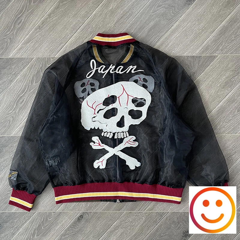 Black KAPITAL KOUNTRY Translucent Silk Skull Embroidery Sunscreen Zipper Jacket Men Women High Quality Thin Windbreak Clothes