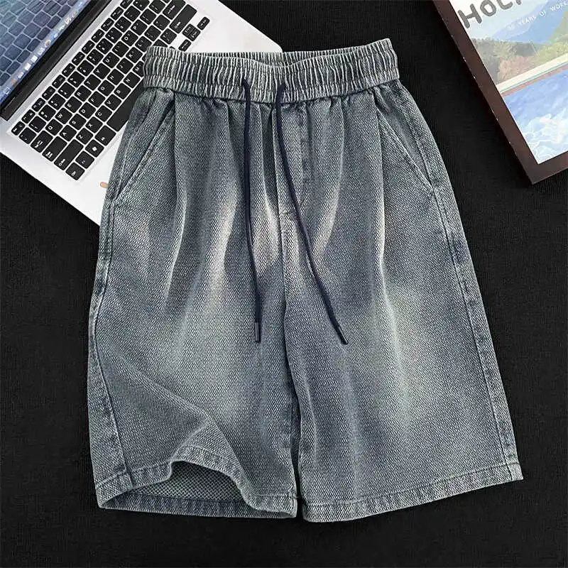 

Retro Blue Galaxy Pattern Men's Shorts Loose Straight Leg Jeans Casual Youth Summer Fashion Short Pants Five-Quarter Length