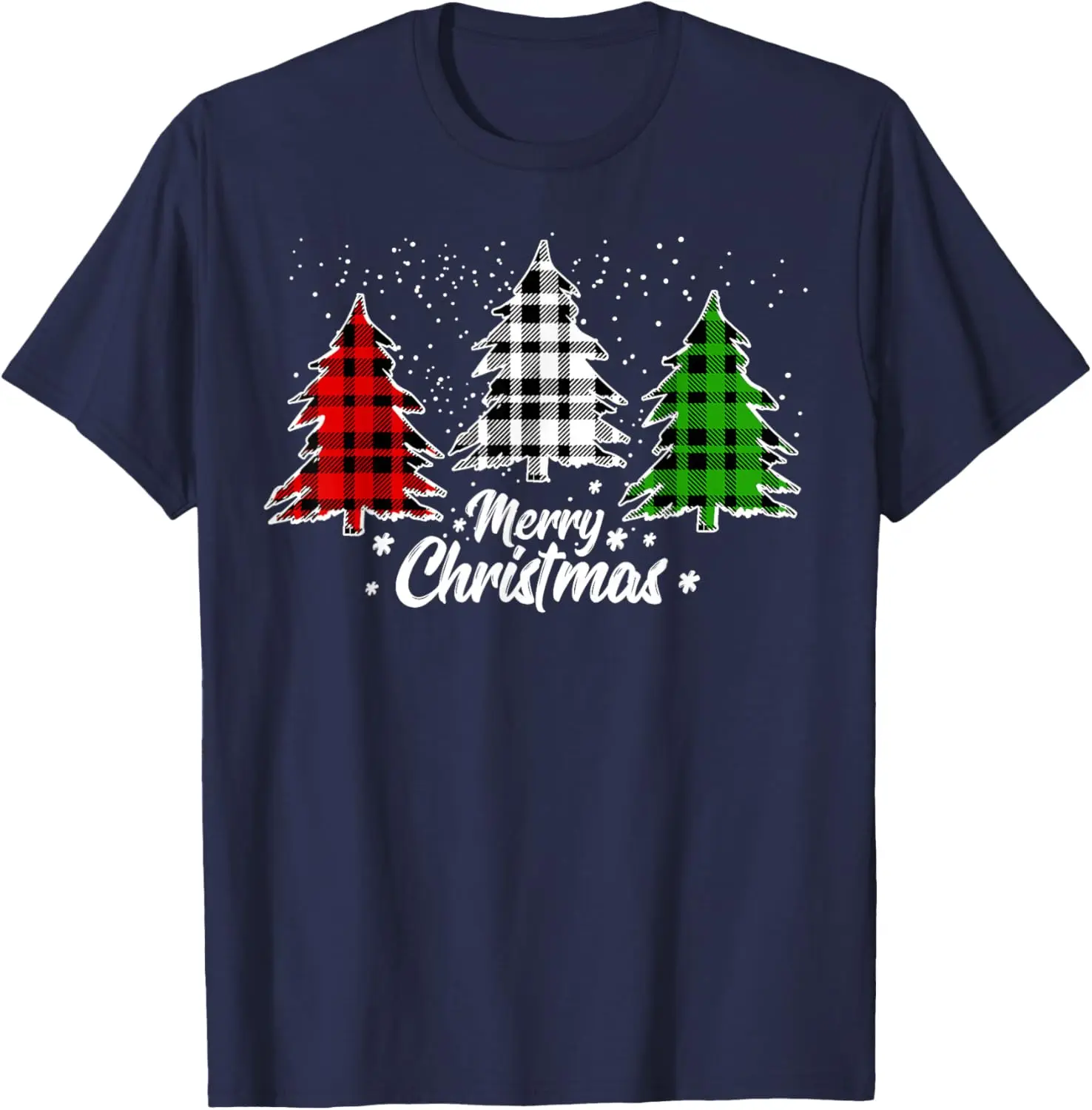 New Style Merry Christmas Tree Xmas Buffalo Plaid Red White Green Graphic T-Shirt Unisex Adult Casual All-match Fashion T-shirt