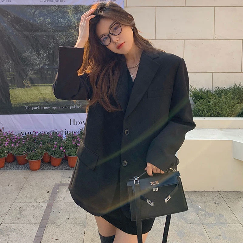 2024 Autumn Long Sleeve Blazers for Women Ulzzang Single-breasted Suits Jackets Woman New Solid Color Loose Office Coats Female