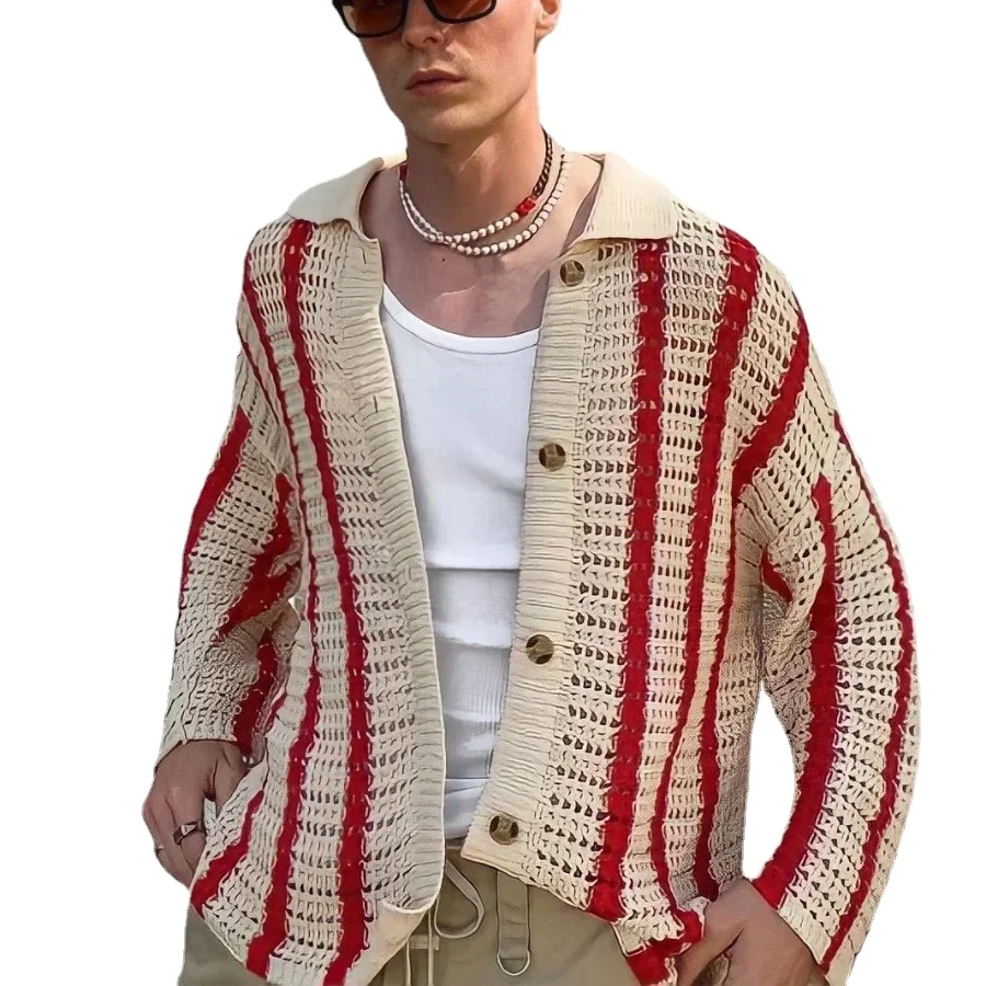 

2024 Men's Knitted Cardigan Sweater Coat Versatile Spring Autumn Splice Contrast Streetwear Male Outerwear Coats and Jacket Tops