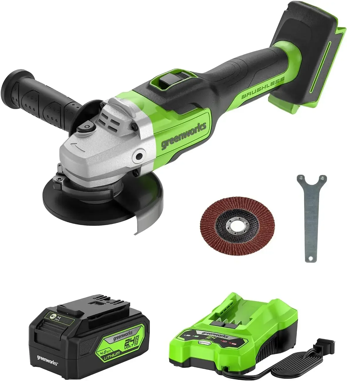 

Greenworks 24V Brushless Angle Grinder with 4Ah USB (Power Bank) Battery and Charger