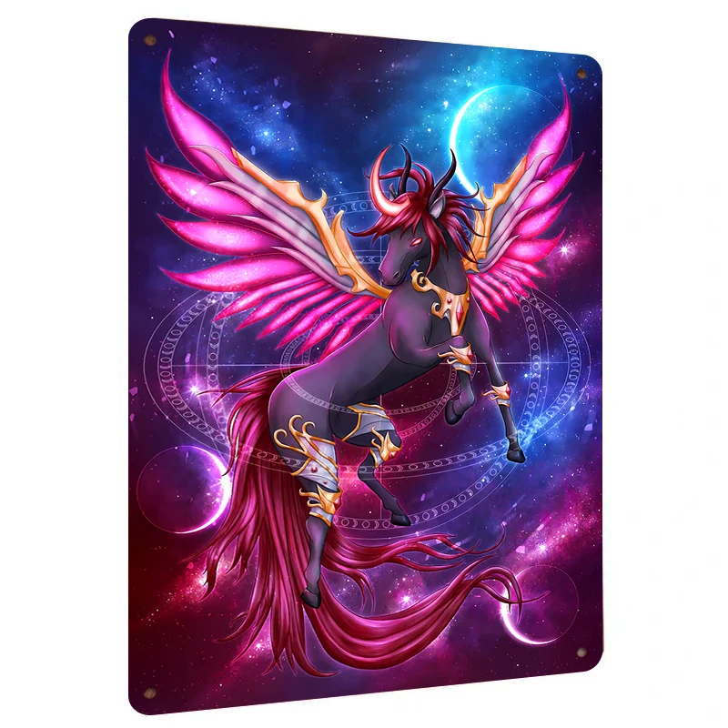 Starry Sky Magic Unicorn Pegasus Metal Wall Art Decor for Living RoomHome Decoration