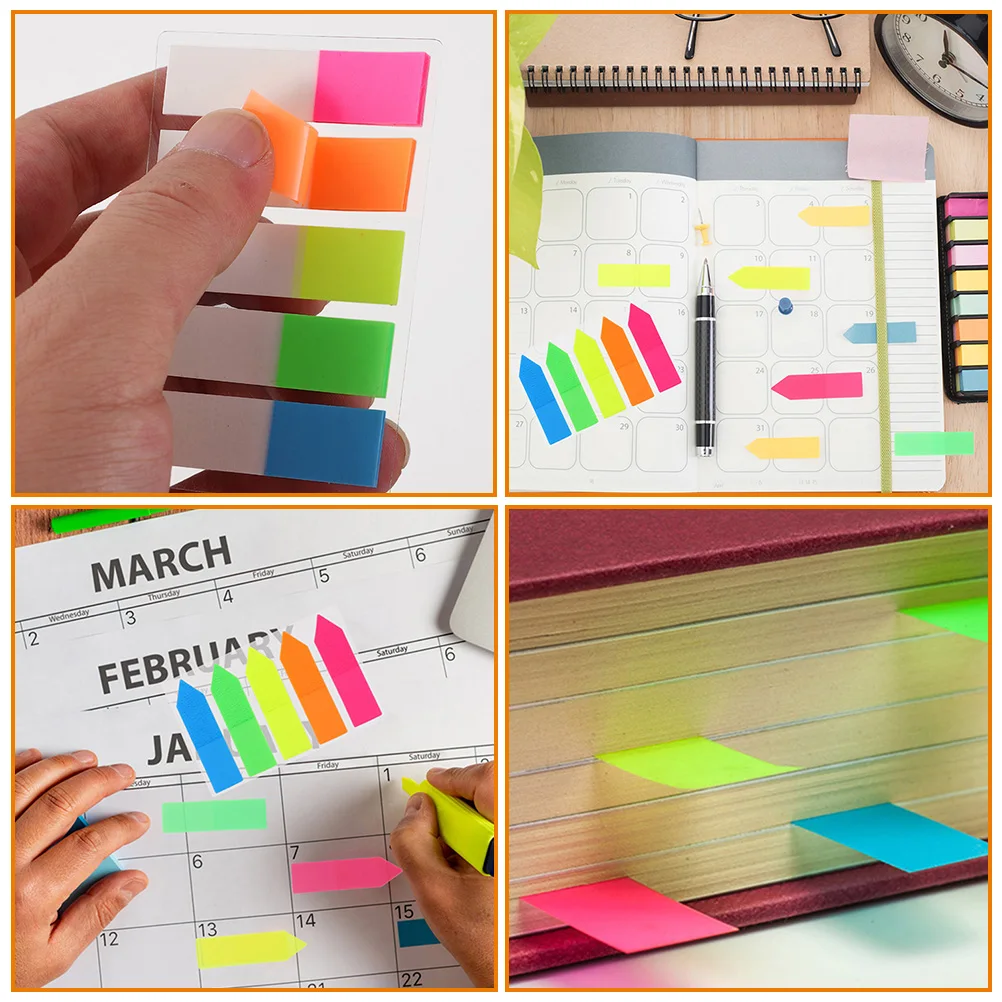 

4 set 4 Sets Sticky Page Marker Tabs Self-Adhesive Book Tabs Colorful Paper Page Markers For School Office Bright Memo Pads