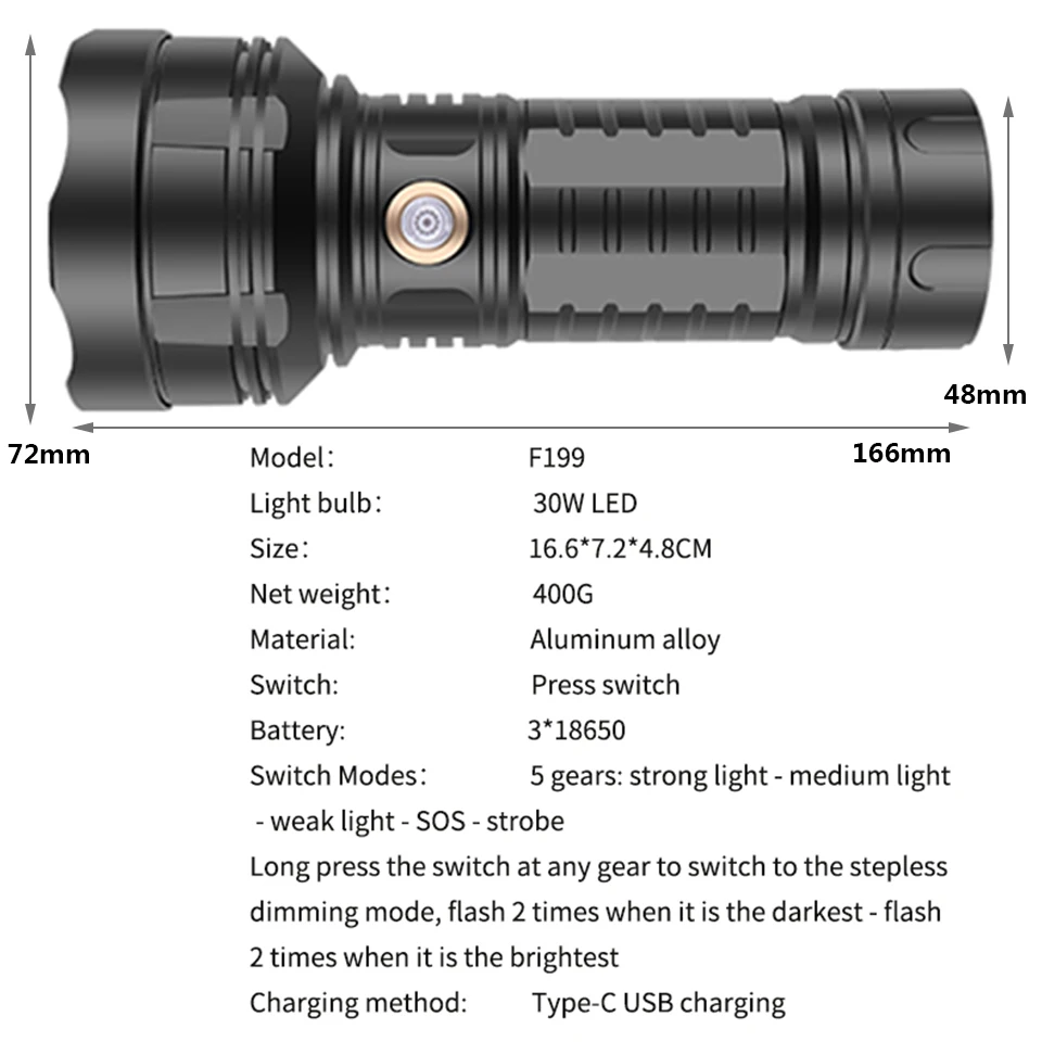 Imagem -03 - Led Lanterna Tocha Zoomable Poderosa Lâmpada Branca 2000m Tubo Luz Forte Auto Defesa 18650 26650 Bateria Lâmpada 20000lm