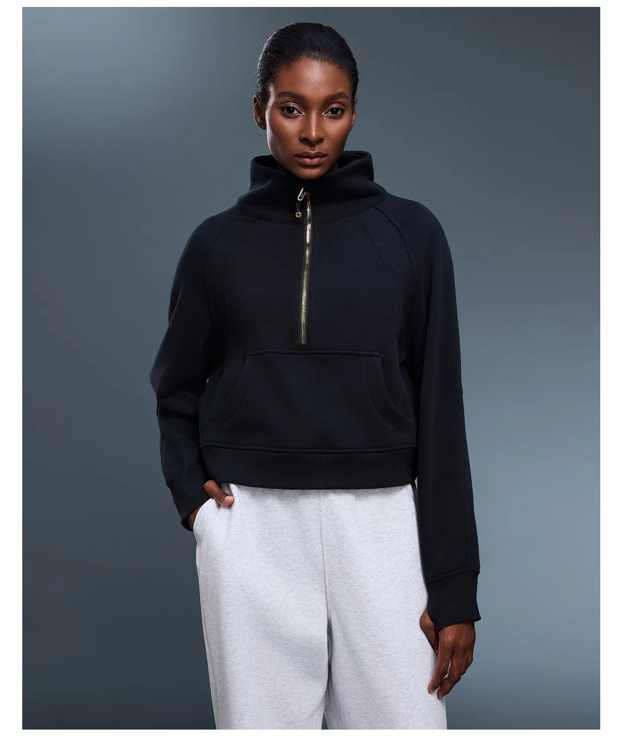 

SHINBENE Sporty Sweatshirt with Fleece Lining, Half-open Zipper, High-neck Pullover Hooded Jacket As An Outer Layer for Warmth