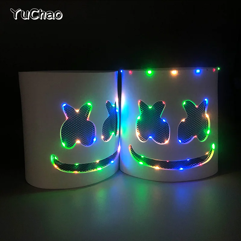 Gran oferta, cubierta luminosa para la cabeza con luz LED para DJ Marshmello, tocado para Cosplay, cubierta brillante para la cabeza para accesorios