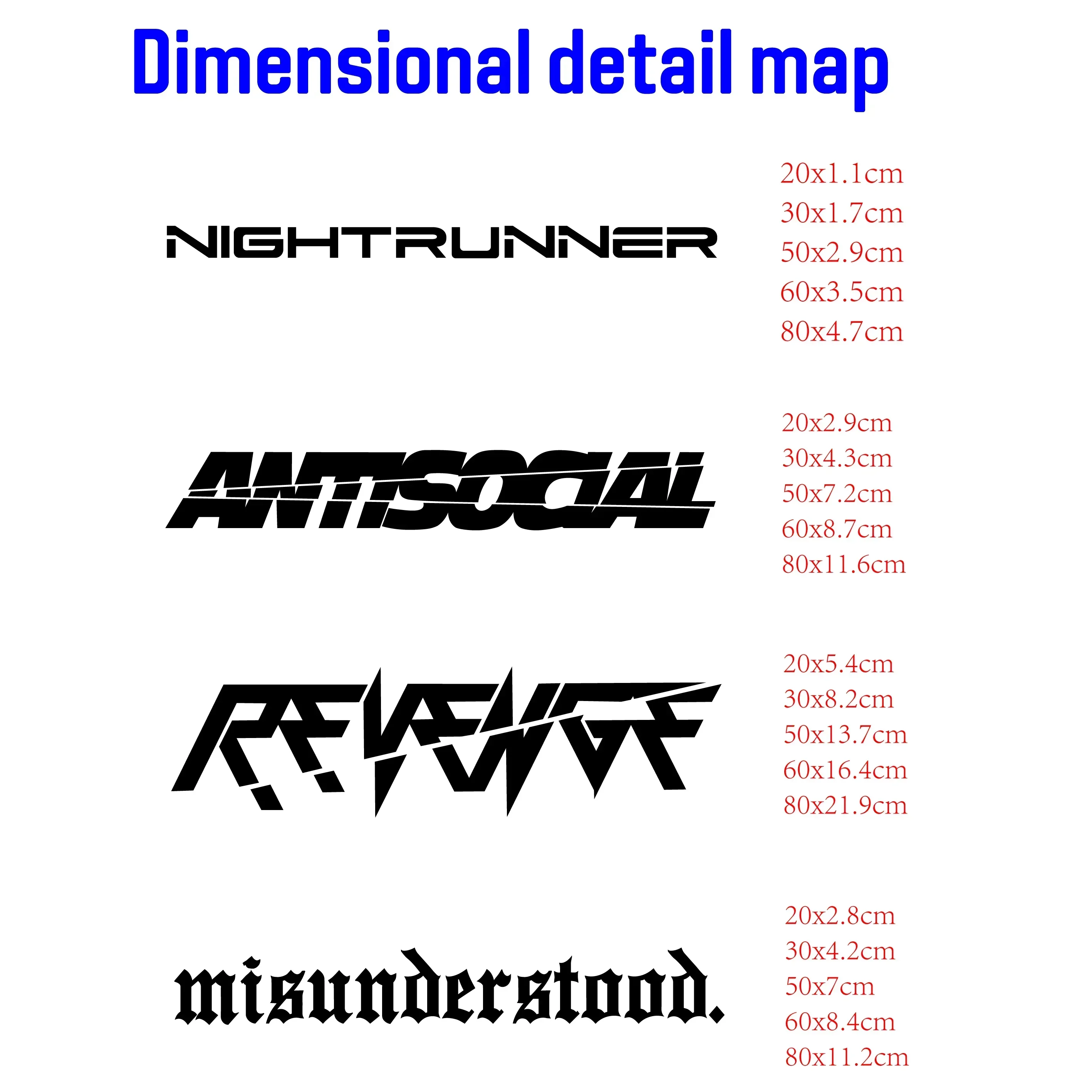 Revenge Nightrunner Antisocial Misunderstood Adesivo per auto - Parabrezza esterno Banner Competizione Decorazione Decalcomanie Veicolo Acce